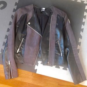 Vegan suede and leather combo jacket